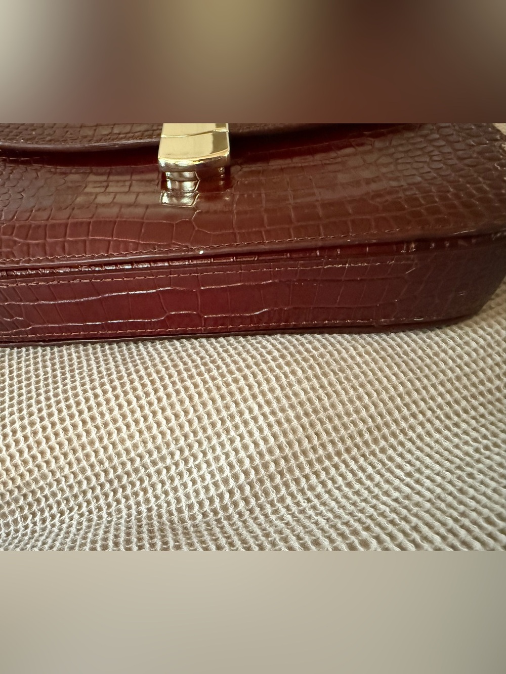 Sezane Milo Classic Bag in Chocolate Crocodile Print - Picture 6 of 16